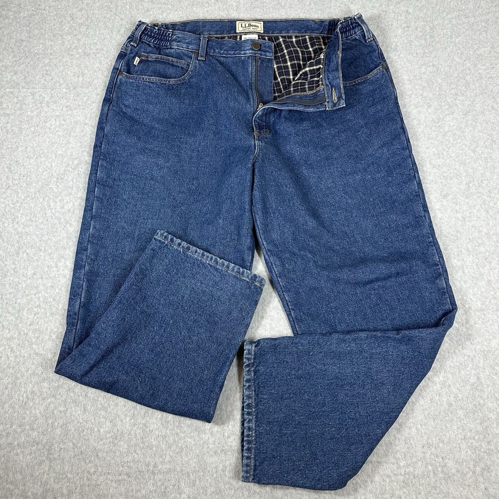 LL‎ Bean Men's Flannel Lined Vintage 90s Jeans 36x30 Elastic Waist Workwear Warm